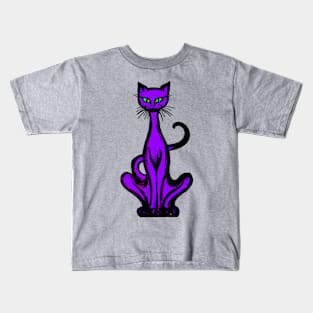 Retro 1970's Funky Groovy Purple Jazz Cat Cartoon Kids T-Shirt